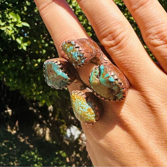 Huge Pitango Open Style Turquoise & Copper Statement Ring 7.25 One of a Kind! - Picture 3 of 7